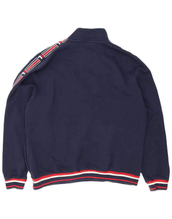 Fila Herre Grafisk Zip Neck Sweatshirt Jumper 3XL Navy Blue Colourblock