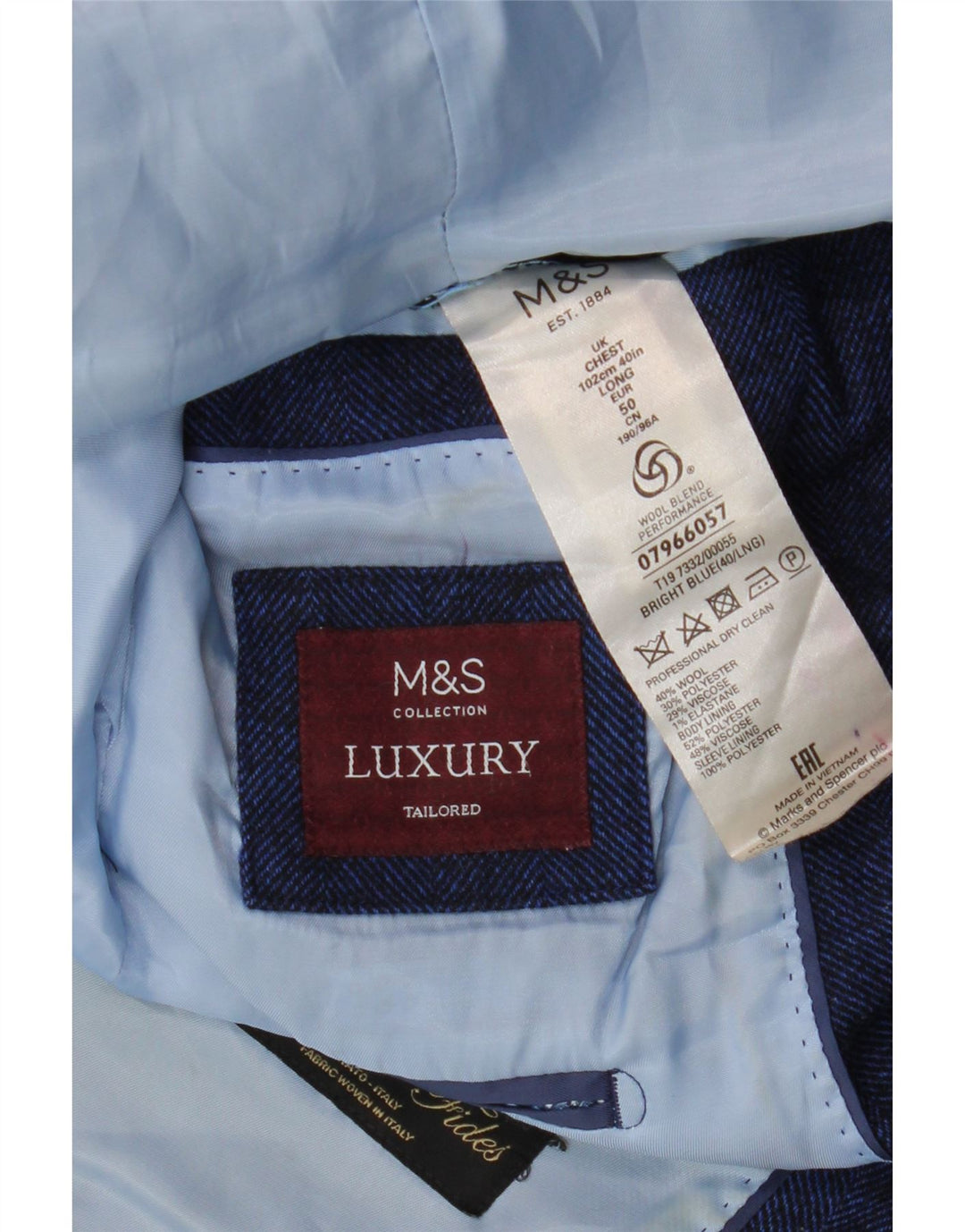 Marks & Spencer Herre Tailored Fit Blazer Jacket UK 40 Large Navy Blue