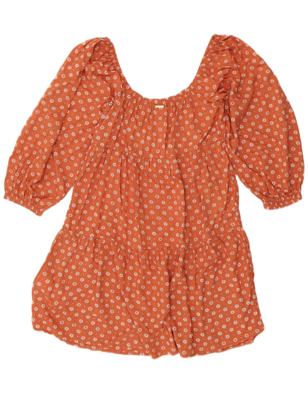 BILLABONG Dame 3/4 ærmet Tunika Top UK 14 Large Orange Floral Viscose
