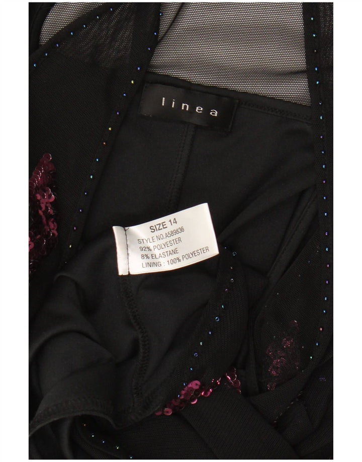 Linea Dame Ærmeløs Asymmetrisk Kjole UK 14 Medium Sort Paisley