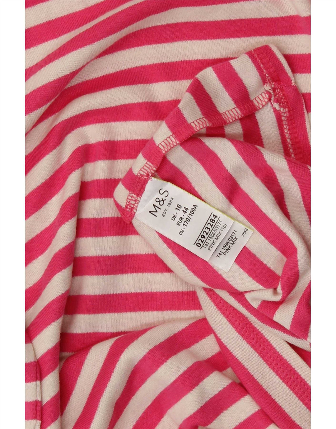 Marks & Spencer Dame Top Langærmet UK 16 Stor Pink Stribet Bomuld
