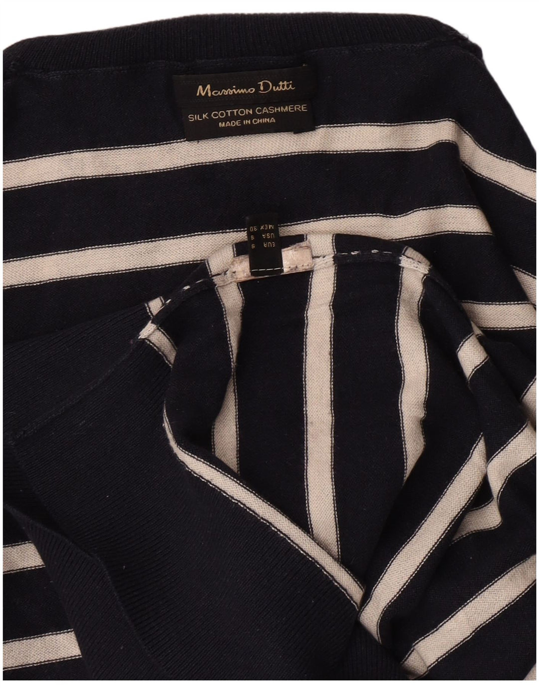 Massimo Dutti Dame Roll Neck Jumper Sweater UK 10 Small Navy Blue Striped