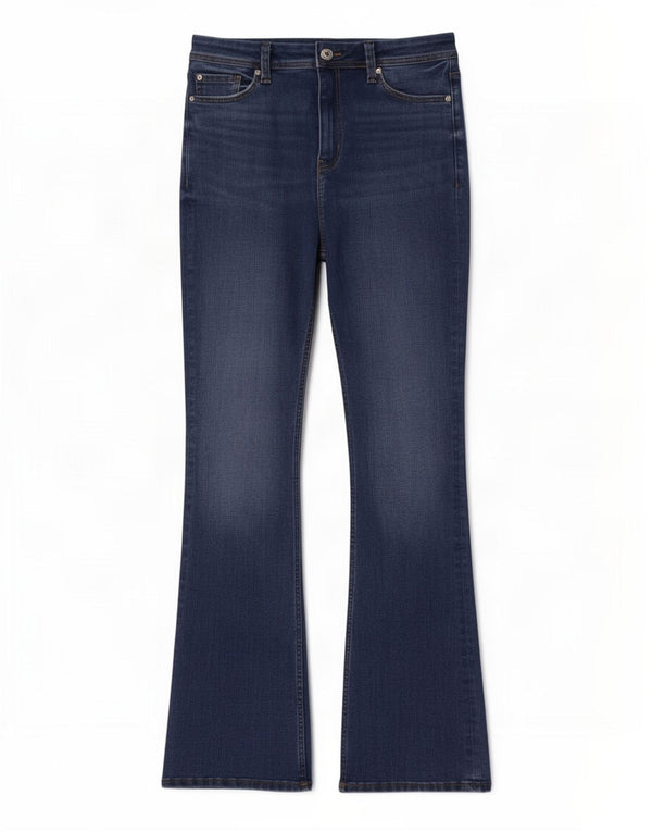 Marks & Spencer Dame Slim Flared Jeans UK 12 Medium W30 L31 Blå Bomuld