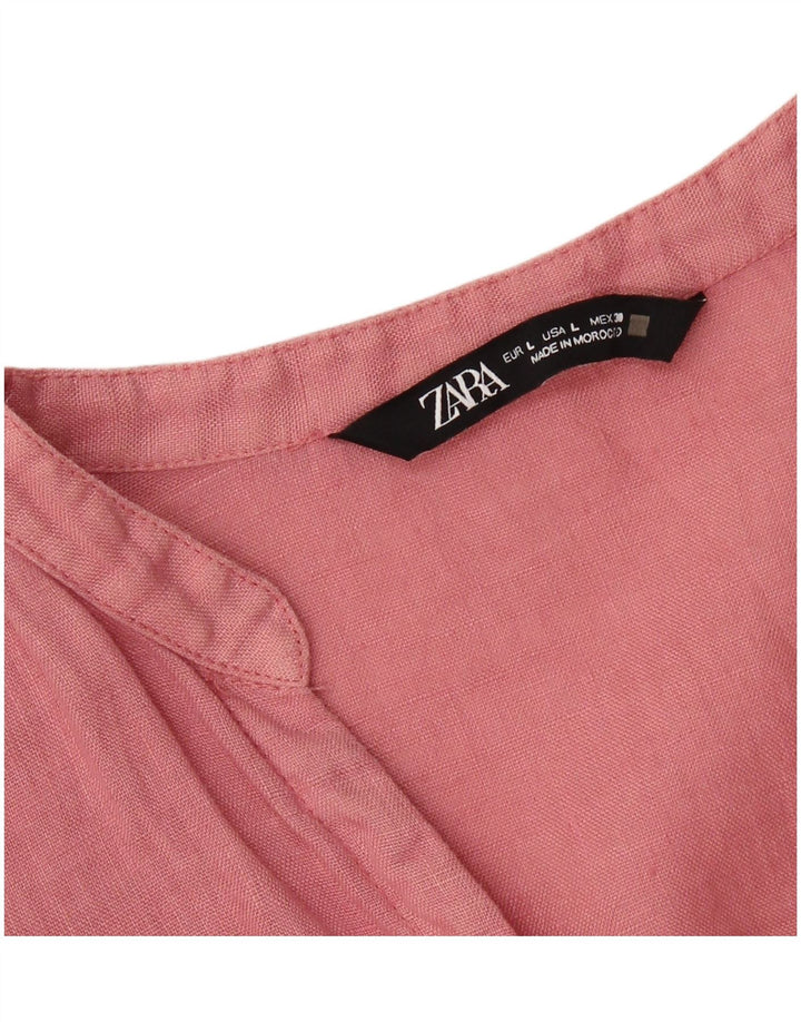 ZARA skjortebluse med 3/4 ærmer til kvinder UK 16 Large Pink