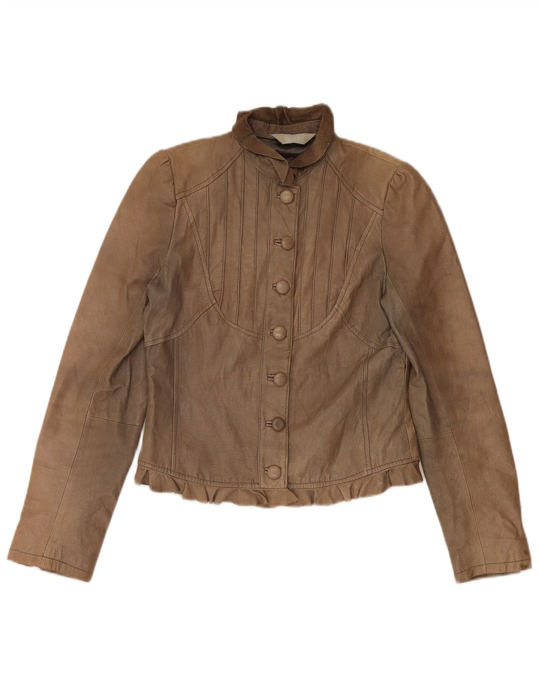 Vintage Dame Crop Læderjakke UK 10 Small Beige