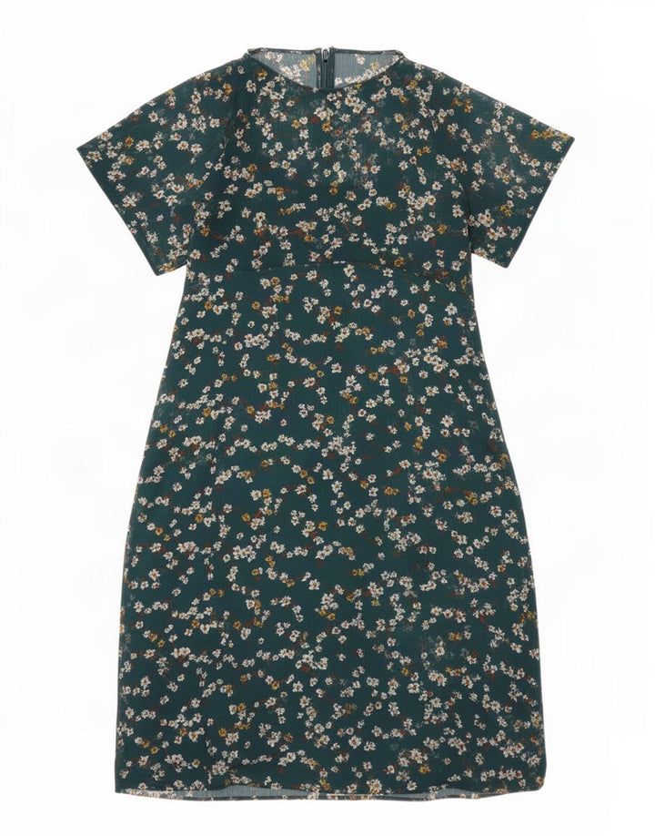 Marks & Spencer Dame A-Line Kjole UK 10 Small Green Floral Polyester