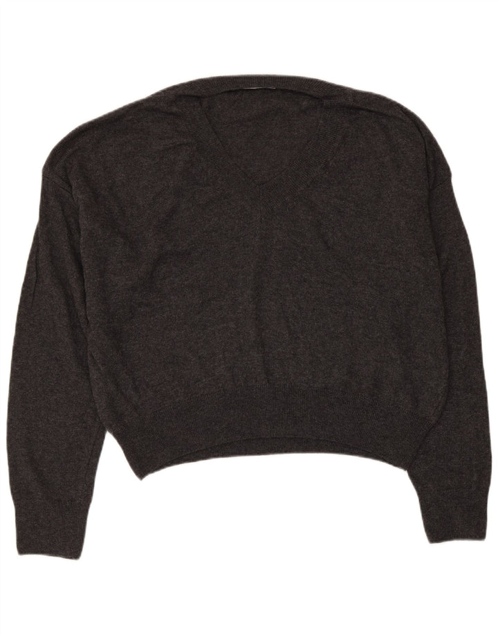ZARA Dame Oversized V-hals sweater UK 10 Small Grey Viscose