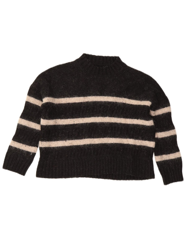 All Saints Womens Turtle Neck Jumper Sweater UK 14 Large Black Striped Wool
