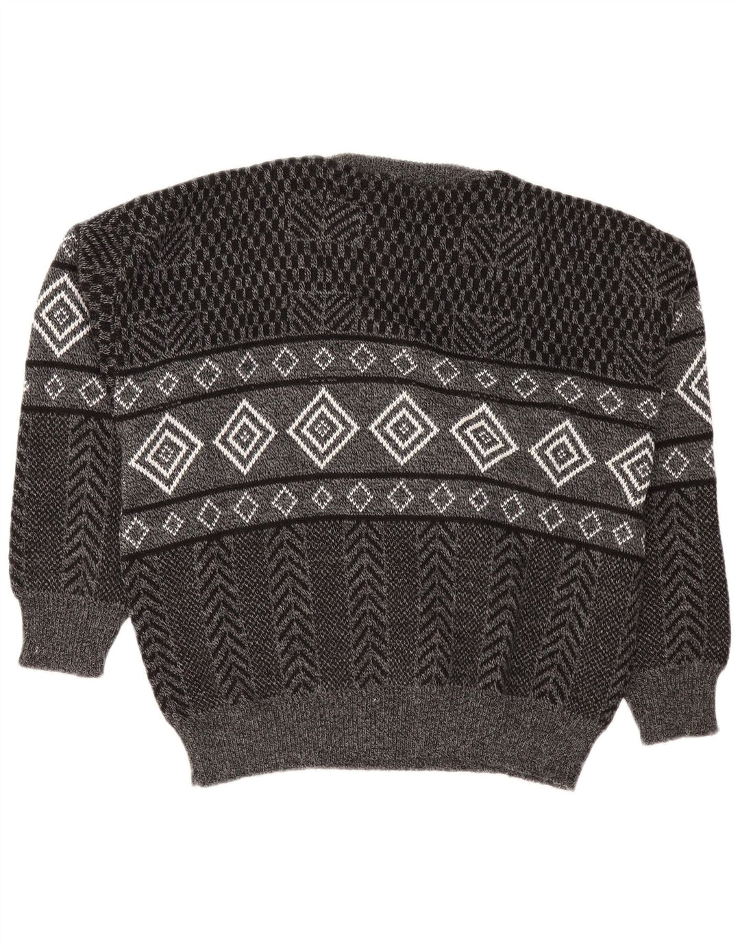 Vintage herre rund hals sweater stor grå Argyle/diamant akryl