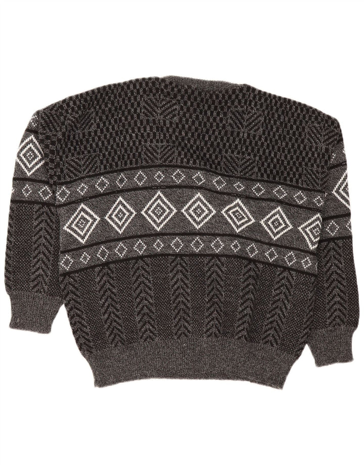 Vintage herre rund hals sweater stor grå Argyle/diamant akryl