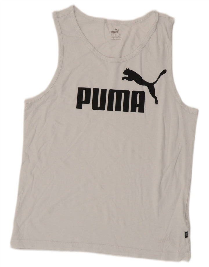 Puma Kvinders Grafisk Vest Top UK 14 Medium Hvid Bomuld