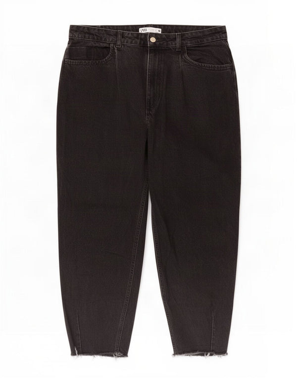 Zara Womens Crop Højtaljede tilspidsede jeans EU 42 Large W32 L26 Sort