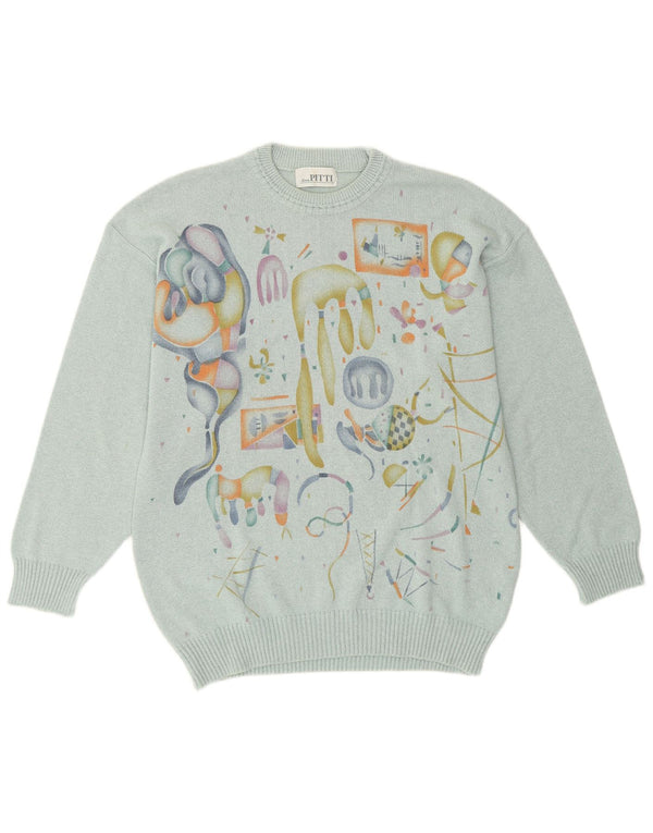 Pitti Dame grafisk sweater med rund hals IT 52 2XL turkis bomuld
