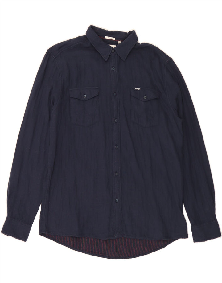 WRANGLER Mens Regular Fit Shirt Large Navy Blue Spotted Cotton Vintage Wrangler and Second-Hand Wrangler from Messina Hembry 