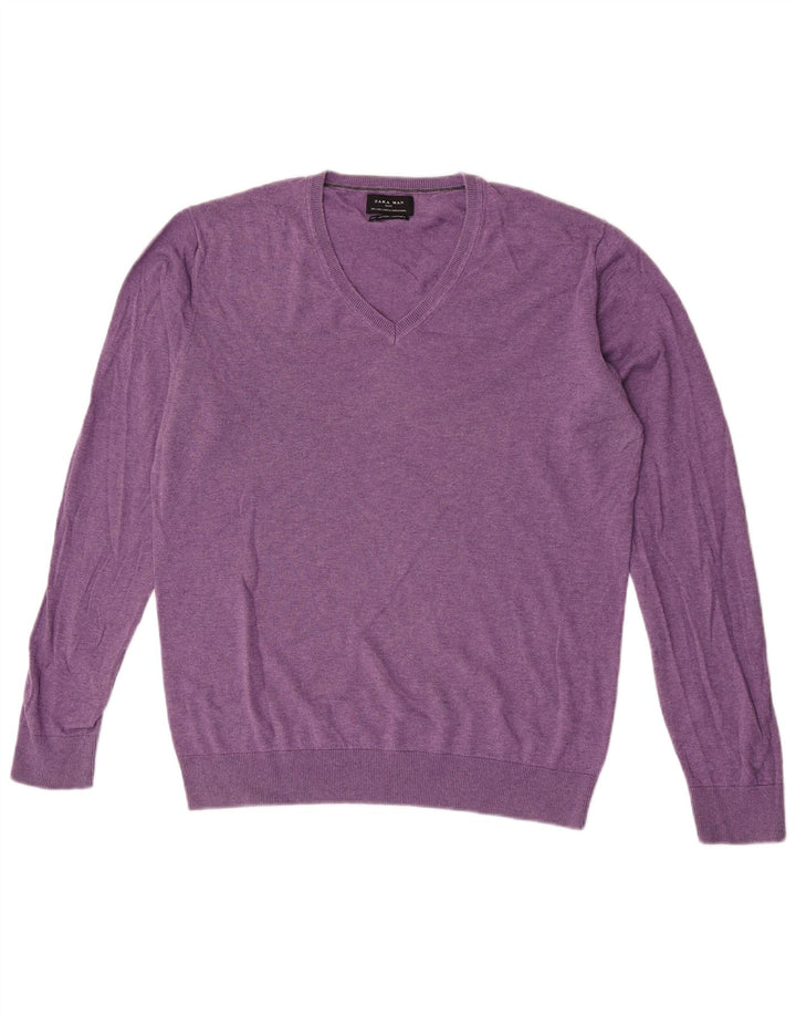 Zara Herre V-hals sweater Stor lilla bomuld