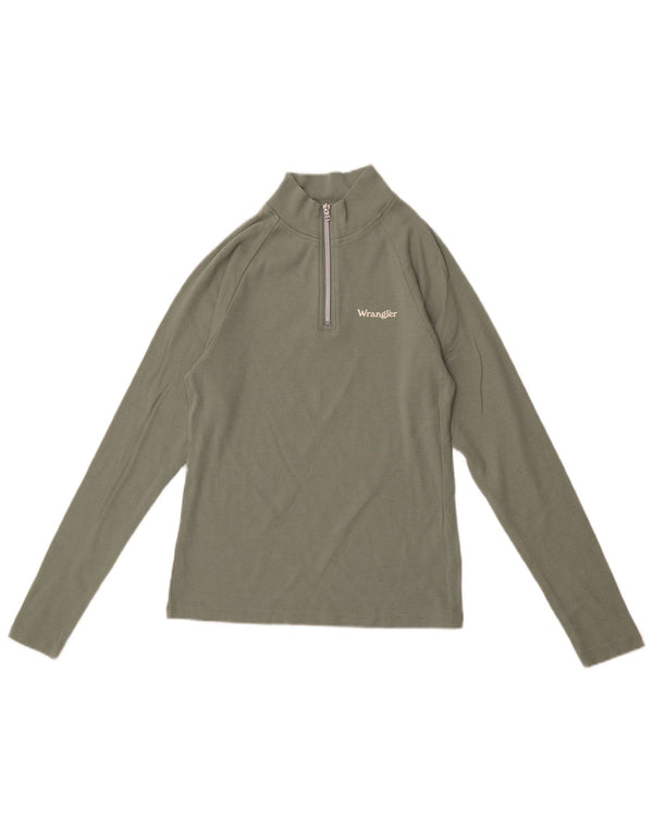 Wrangler Womens Zip Neck Top Langærmet UK 12 Medium Green Bomuld