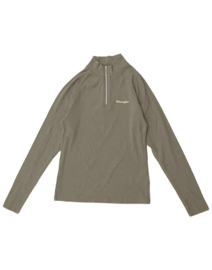 Wrangler Womens Zip Neck Top Langærmet UK 12 Medium Green Bomuld