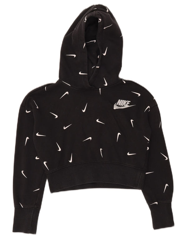 NIKE Girls Crop Graphic Standard Fit Hoodie Jumper 8-9 år Lille Sort