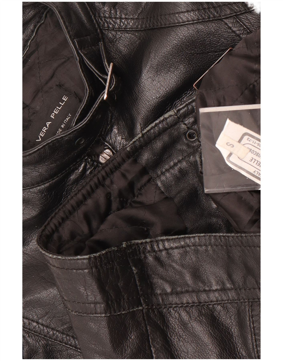 Vintage Dame Crop Læder Biker Jacket UK 10 Lille sort læder