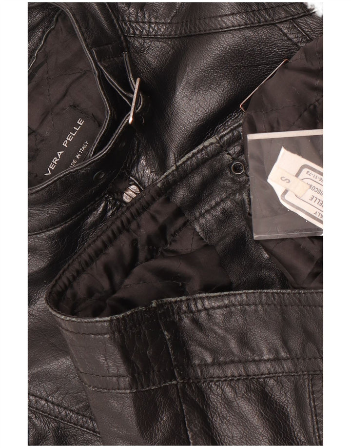 Vintage Dame Crop Læder Biker Jacket UK 10 Lille sort læder