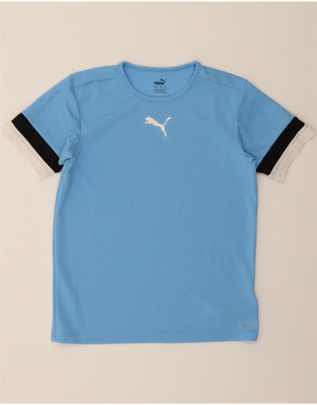 PUMA Boys T-Shirt Top 13-14 Years Blue Colourblock Polyester Vintage Puma and Second-Hand Puma from Messina Hembry 