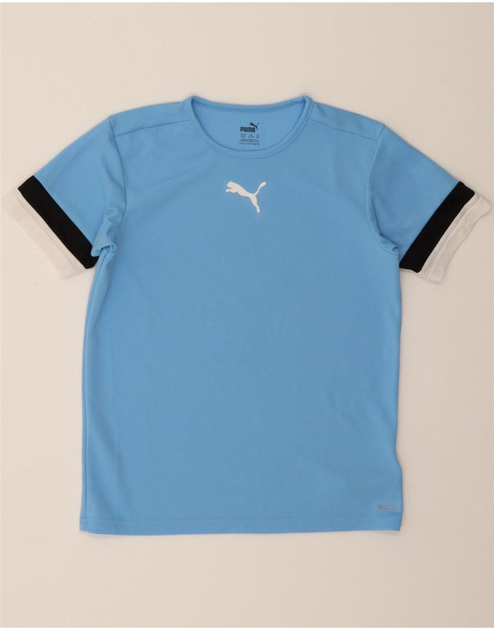 PUMA Boys T-Shirt Top 13-14 Years Blue Colourblock Polyester Vintage Puma and Second-Hand Puma from Messina Hembry 