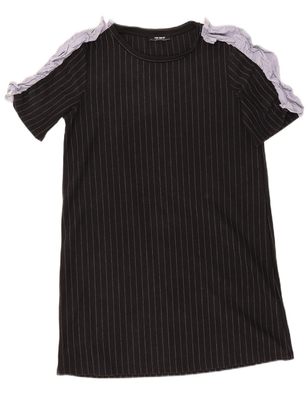 Zara Dame T-Shirt Kjole UK 12 Medium Sort Nålestribe