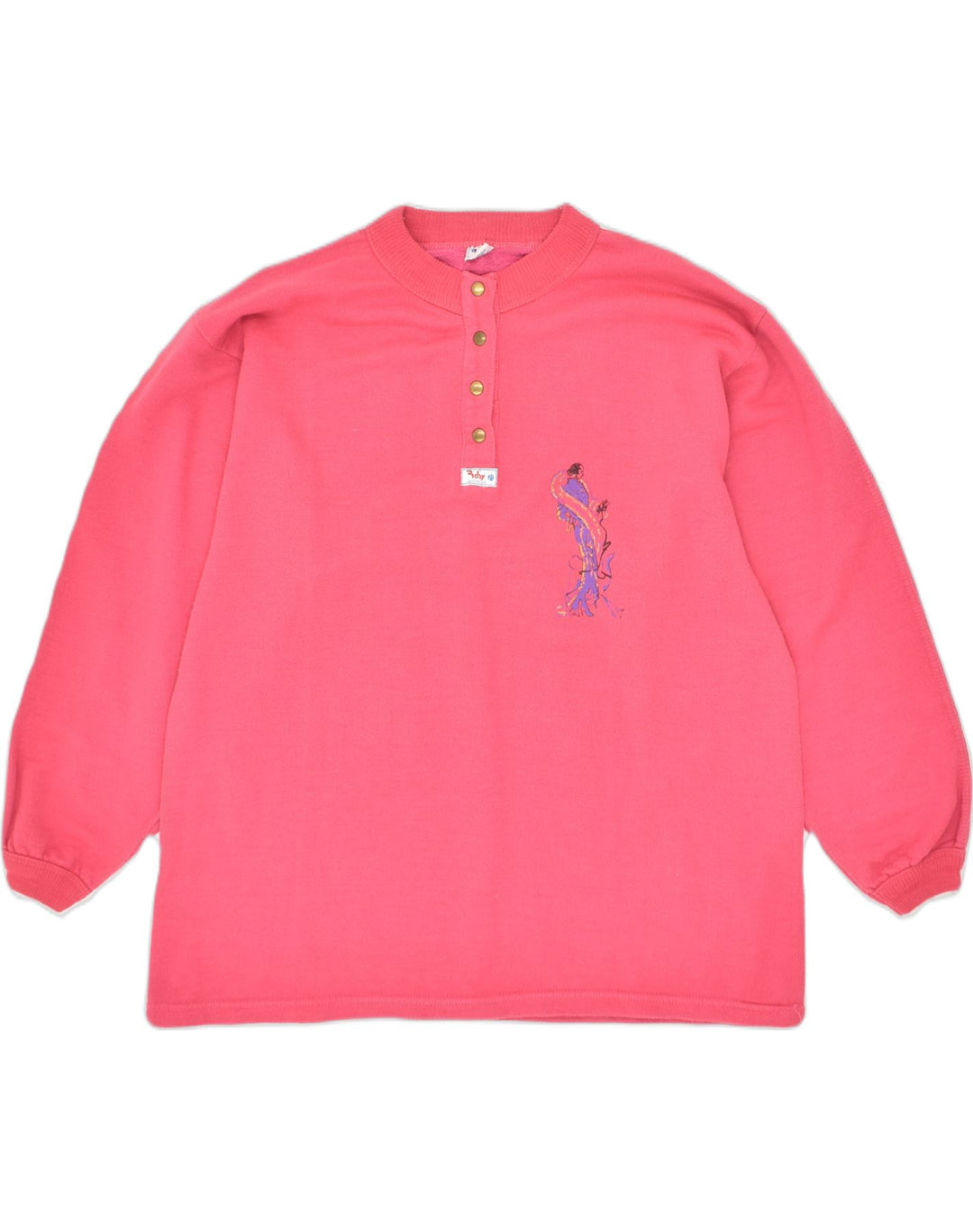 ROBY Womens Graphic Sweatshirt Jumper UK 16 Large Pink Cotton | Vintage Roby | Thrift | Second-Hand Roby | Used Clothing | Messina Hembry 
