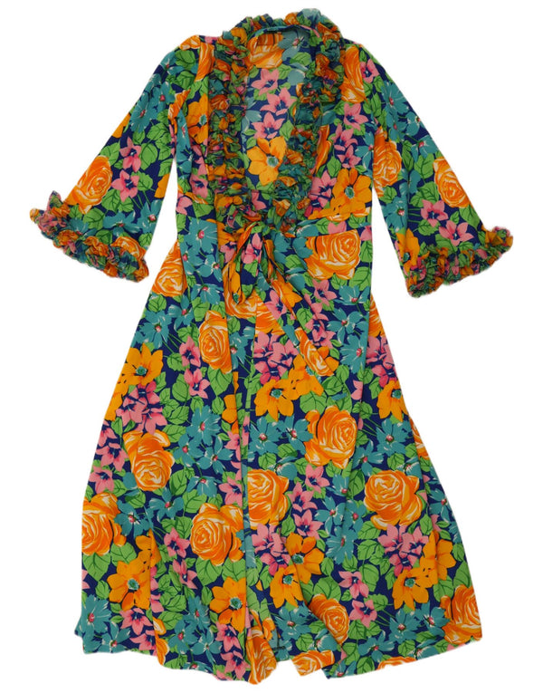 VINTAGE Langærmet maxikjole til kvinder UK 14 Medium Multicolored Floral