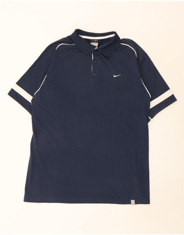 Nike Herre Dri Fit Polo Shirt Large Navy Blue Colourblock Bomuld