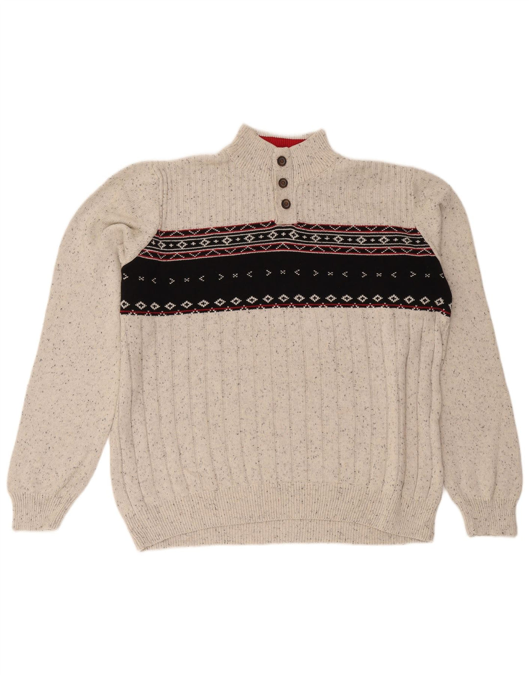 Chaps Herre Button Neck Jumper Sweater 2XL Grå Fair Isle Bomuld