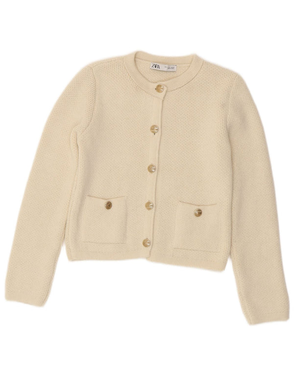 Zara Womens Crop Cardigan Sweater UK 10 Small Off White Akryl