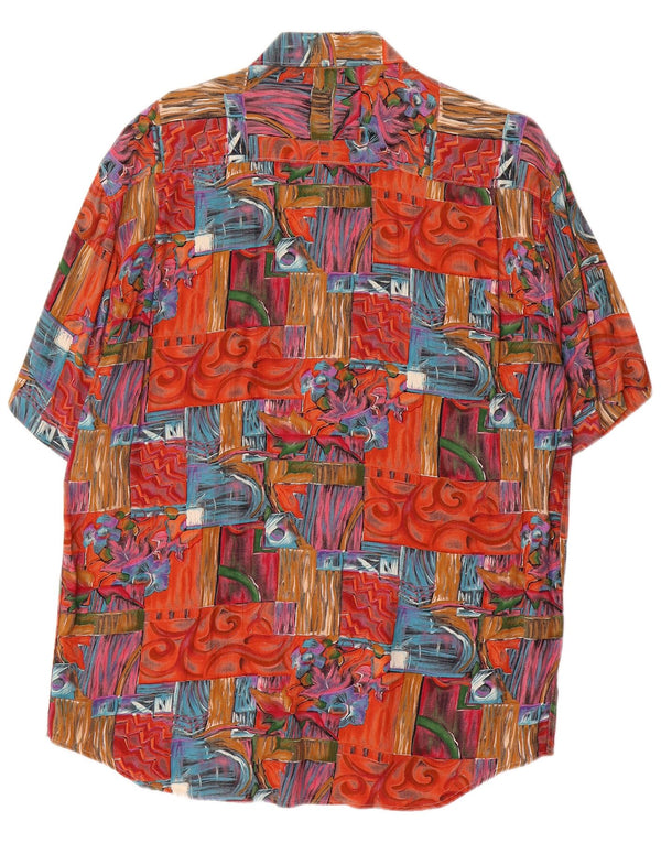Vintage kortærmet herreskjorte medium rød patchwork