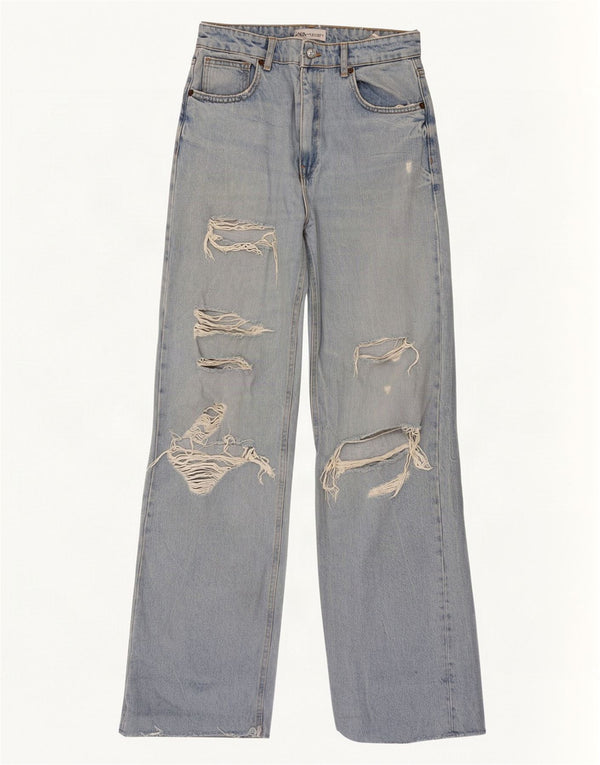 Zara Dame Distressed Straight Jeans EU 40 Medium W30 L34 Blå Bomuld