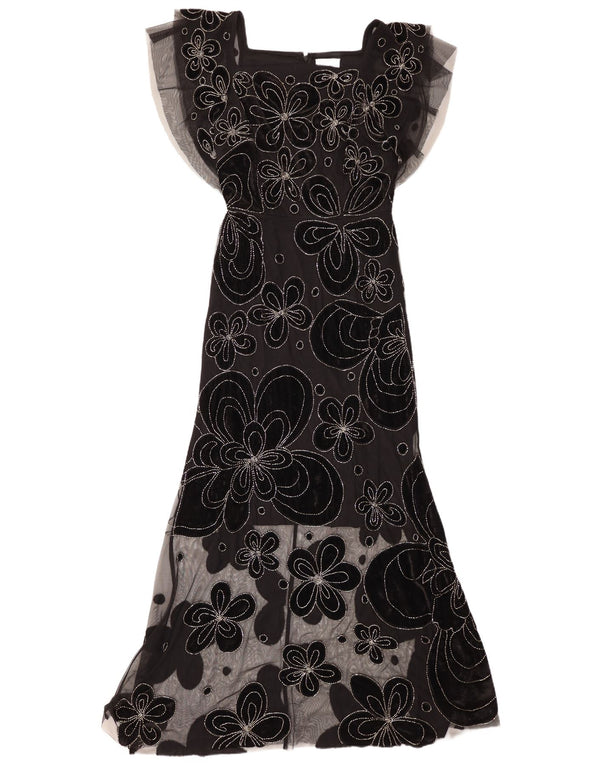 Virgos Lounge Dame Maxi Dress UK 8 Small Black Floral Polyester