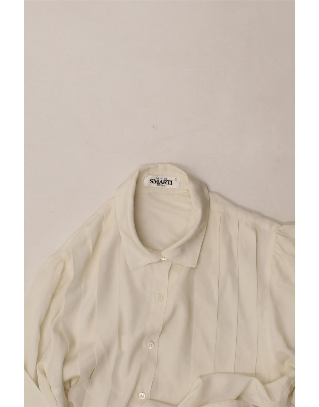 VINTAGE Womens Shirt Blouse UK 16 Large Off White Striped Polyester Vintage Vintage and Second-Hand Vintage from Messina Hembry 