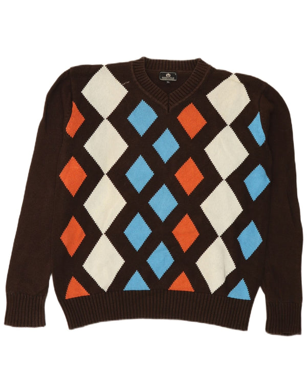 Bromfield Herre V-hals sweater XL Brun Argyle/Diamond Bomuld
