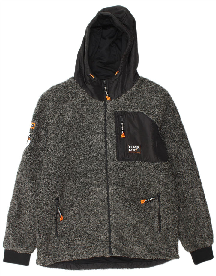 SUPERDRY Fleecejakke med hætte til mænd UK 44 2XL Grå Colourblock Polyester