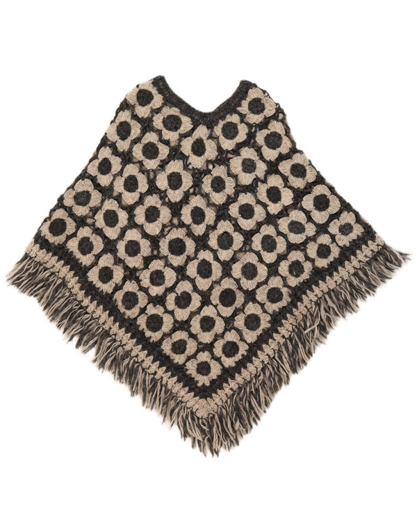 Vintage Dame Poncho Jumper One Size Sort Blomster