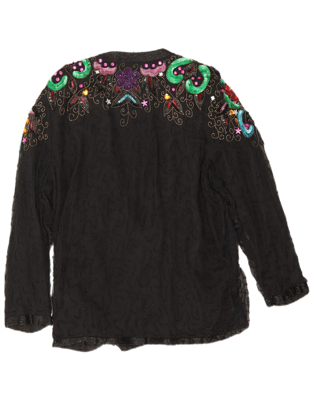 Vintage Dame Aften Blazer Jacket UK 16 Large Black Floral Silke
