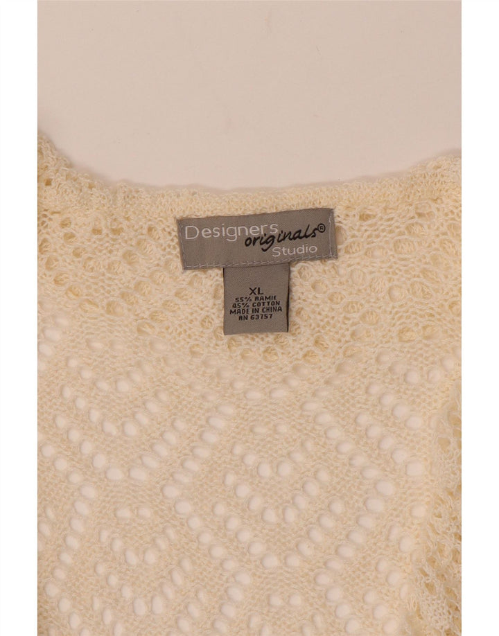 VINTAGE Womens Crop 3/4-ærmet hæklet cardigantrøje UK 18 XL Off White