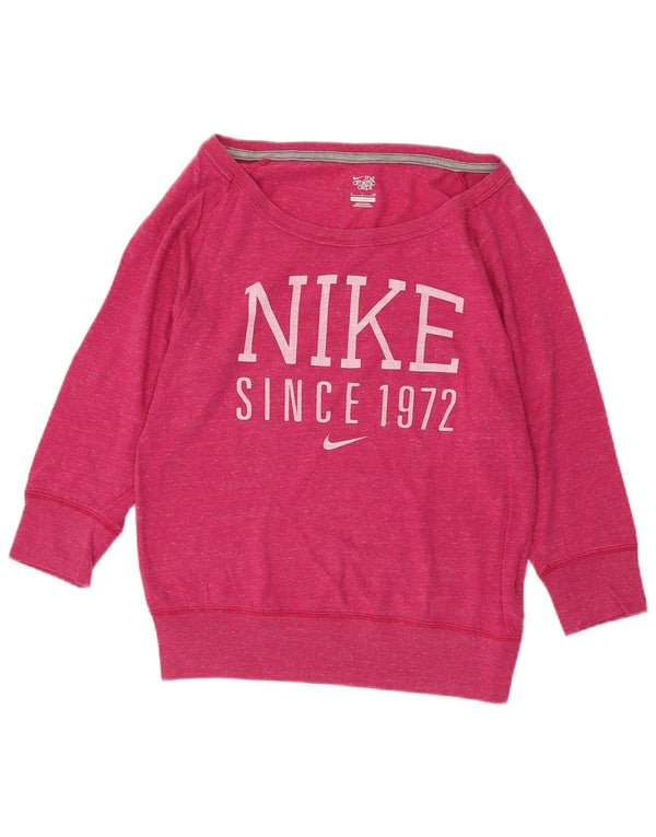 Nike Dame 3/4-ærmet grafisk sweatshirt trøje UK 10 Small Pink Bomuld