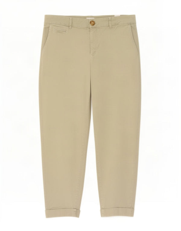 Zara Womens Straight Cropped Trousers EU 38 Small W28 L25 Green Cotton