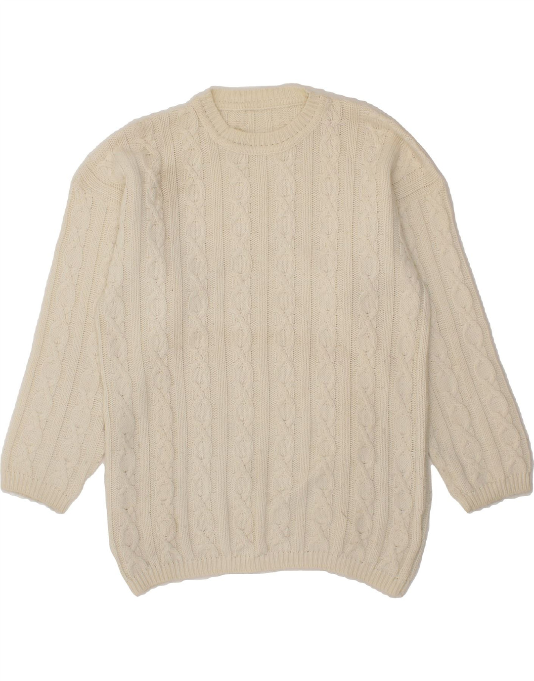 VINTAGE Womens Crew Neck Jumper Sweater UK 14 Medium Beige Acrylic Vintage Vintage and Second-Hand Vintage from Messina Hembry 