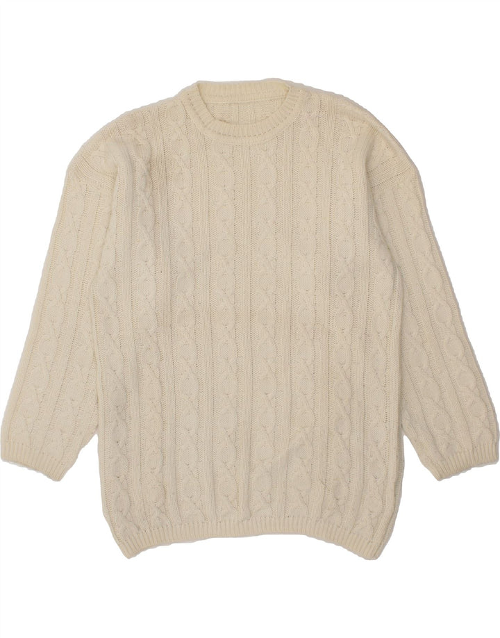 VINTAGE Womens Crew Neck Jumper Sweater UK 14 Medium Beige Acrylic Vintage Vintage and Second-Hand Vintage from Messina Hembry 