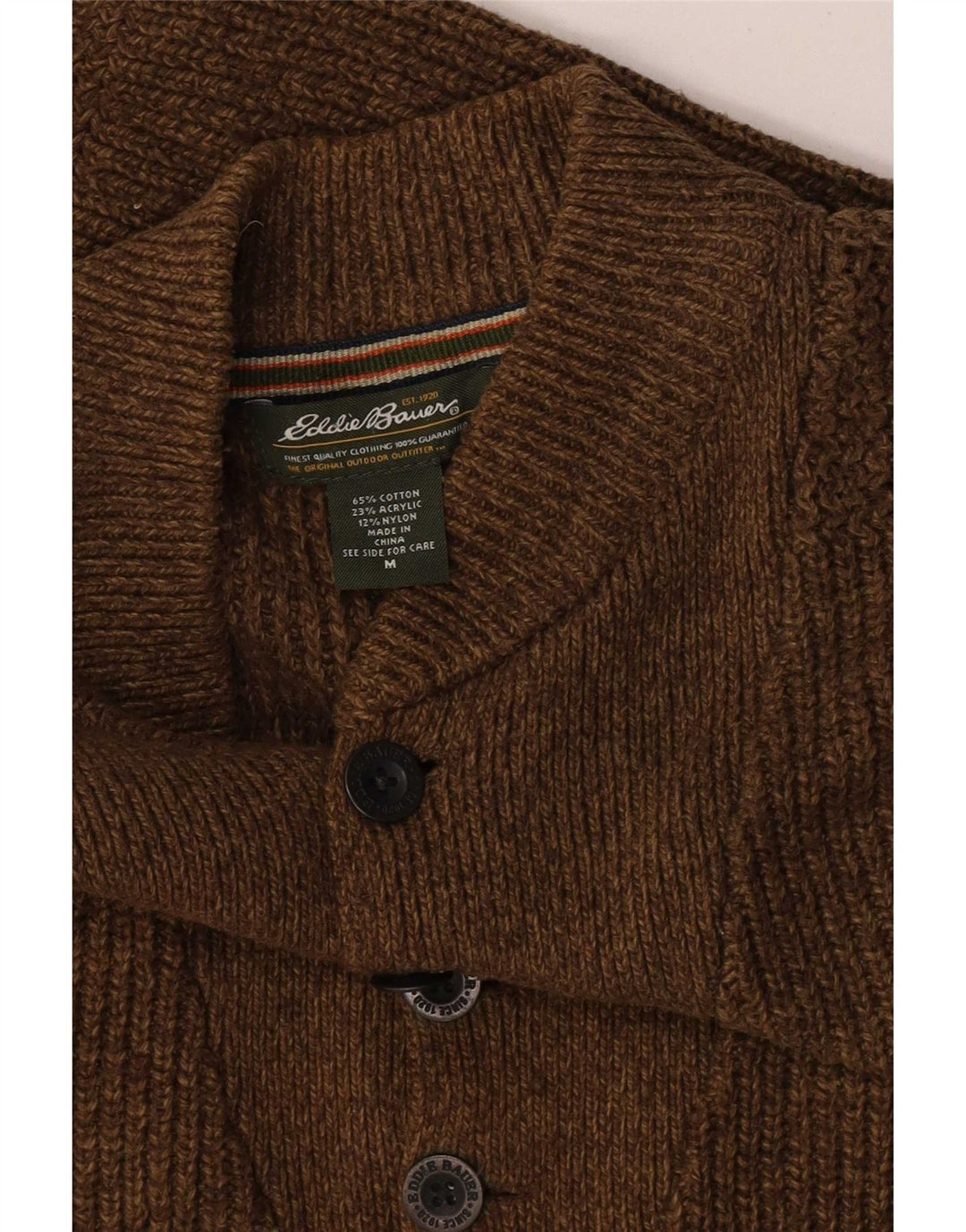 Eddie Bauer Herre Button Neck Jumper Sweater Medium Brown Flecked