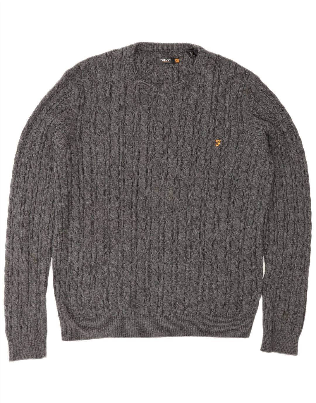 Farah Herre Vintage Crew Neck Jumper Sweater Stor Grå Bomuld