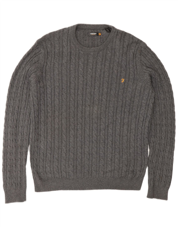 Farah Herre Vintage Crew Neck Jumper Sweater Stor Grå Bomuld