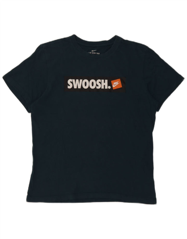 Nike herre Swoosh grafisk T-shirt top mellemblå bomuld