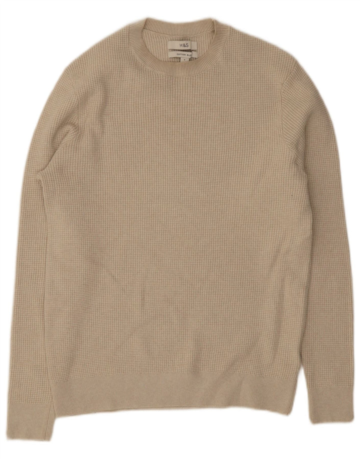 Marks & Spencer Mens Crew Neck Jumper Sweater Small Beige Polyester